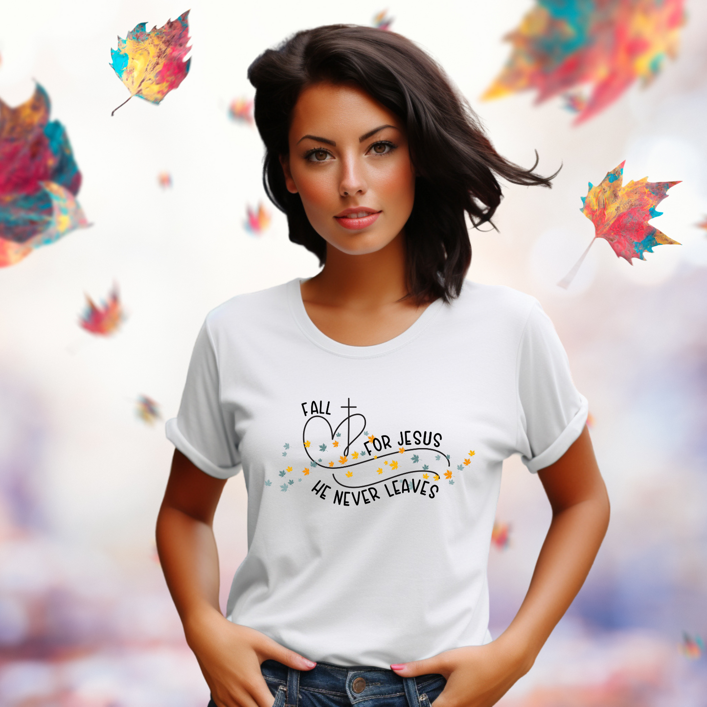 Fall For Jesus He Never Leaves T-Shirt