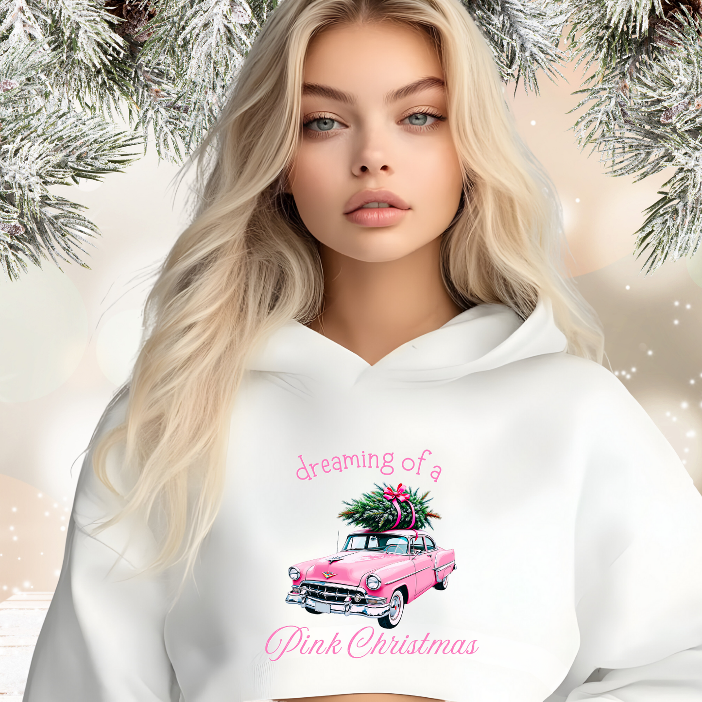 Dreaming Of A Pink Christmas Crop Hoodie