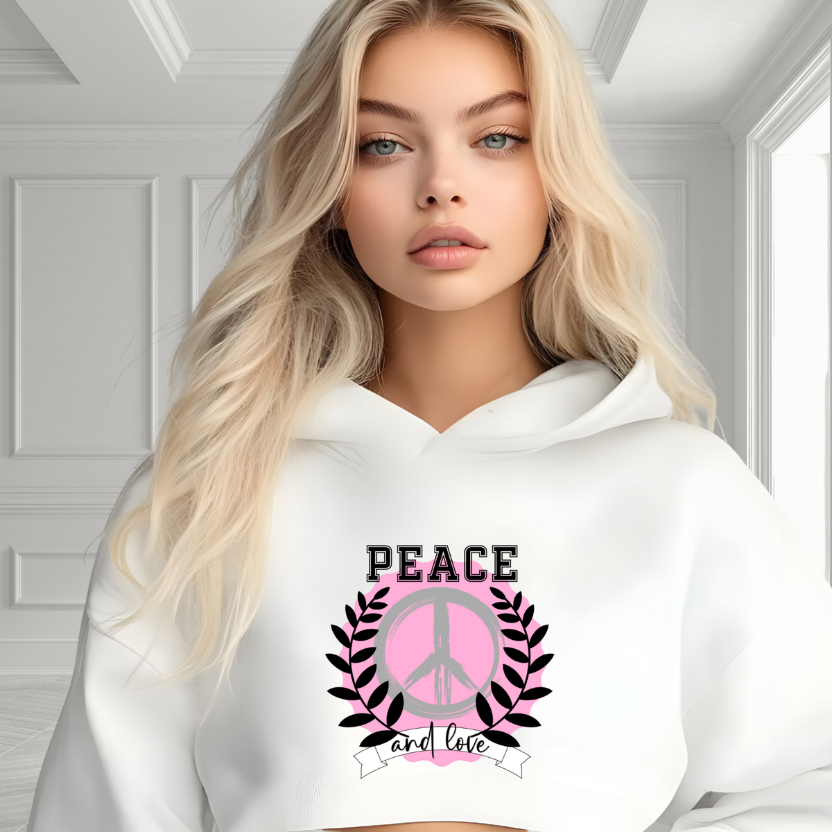 Peace And Love Crop Hoodie
