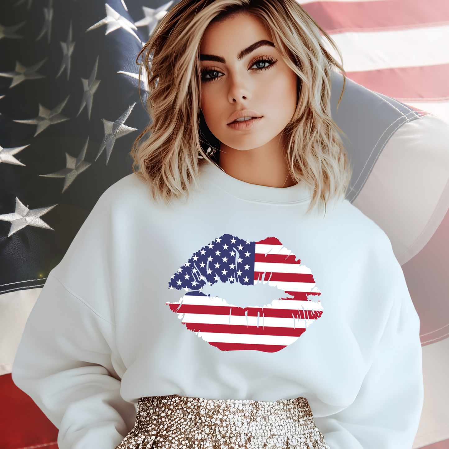 American Flag Lips Crewneck Sweatshirt