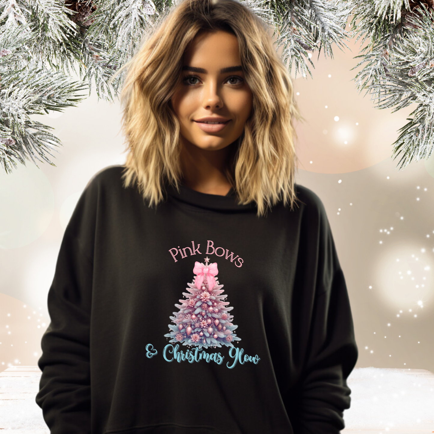 Pink Bows & Christmas Glow Crewneck Sweatshirt