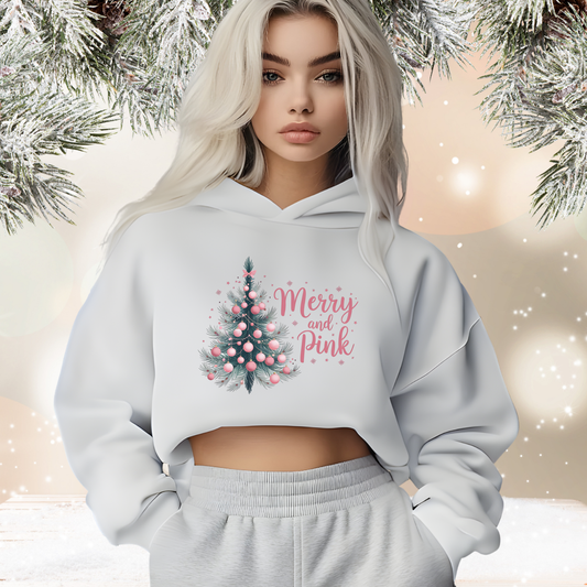 Merry And Pink Crop Hoodie