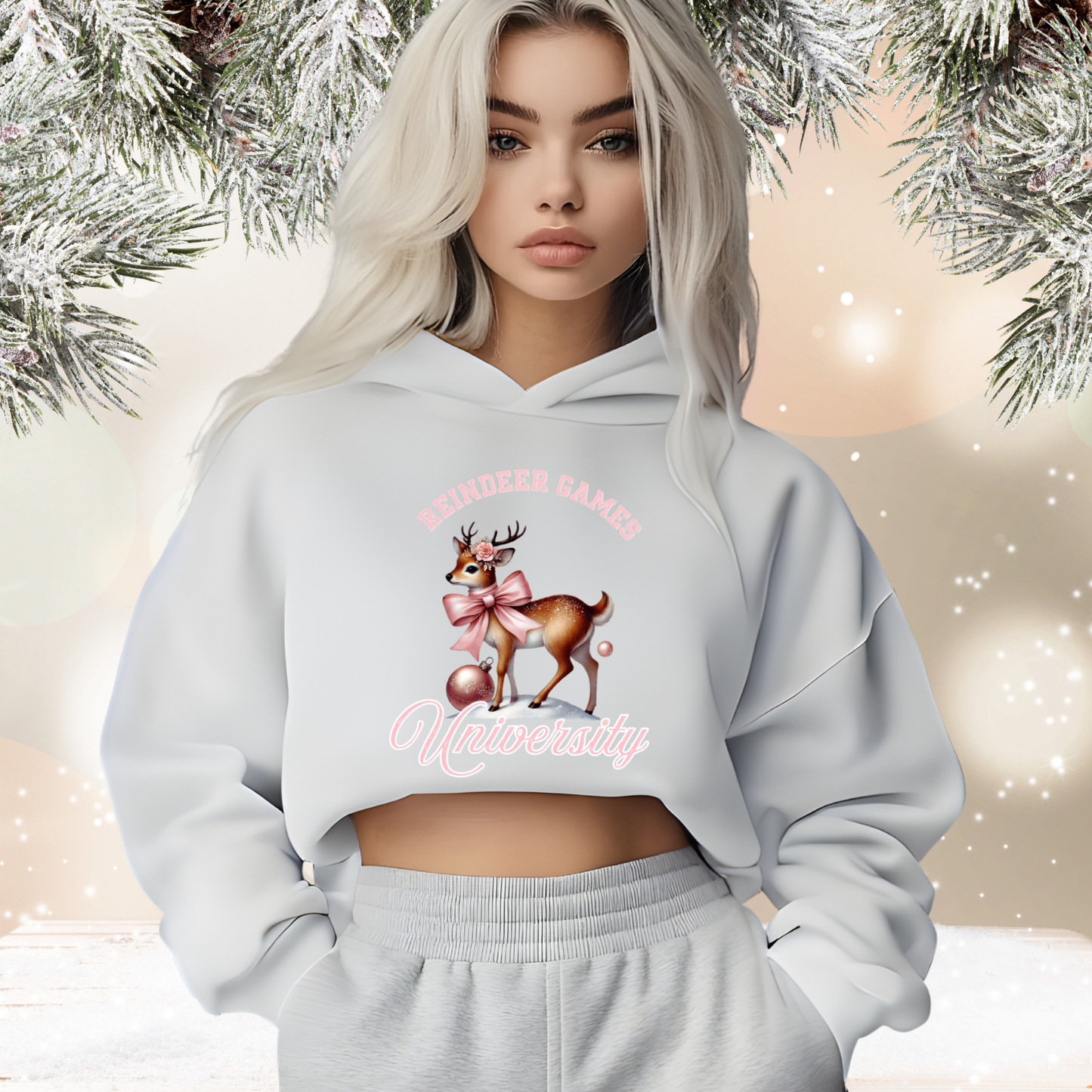 Reindeer Games University Crop Hoodie