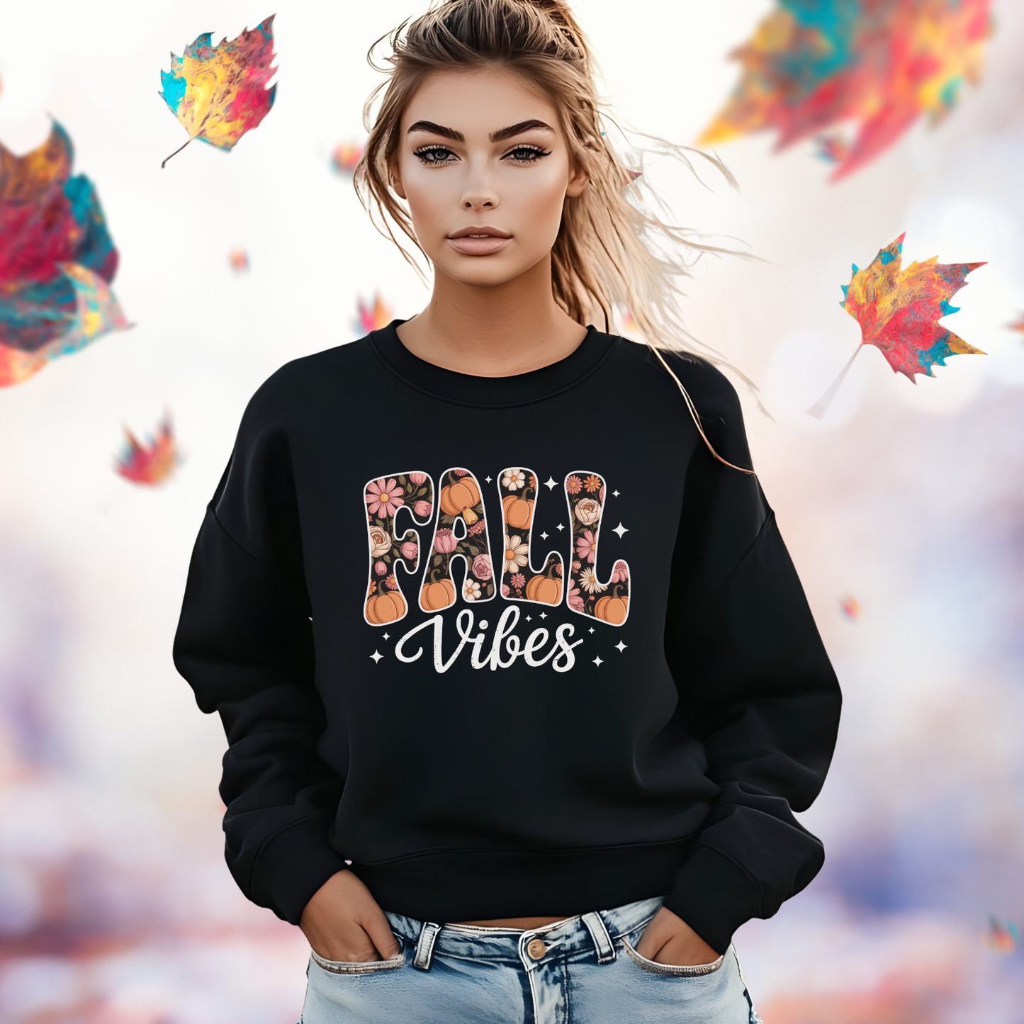 Fall Vibes Floral Crewneck Sweatshirt