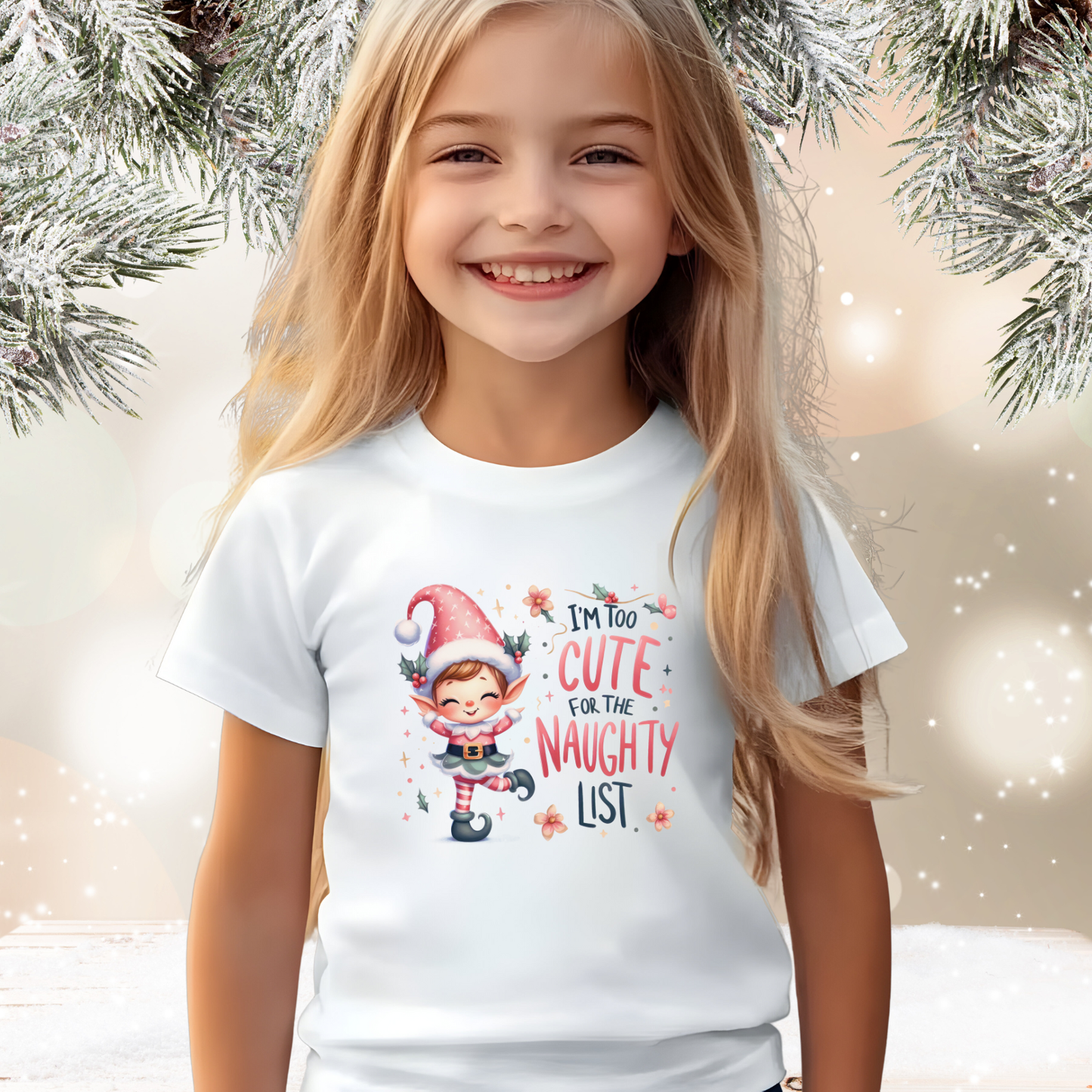 Too Cute For The Naughty List Kid’s T-Shirt