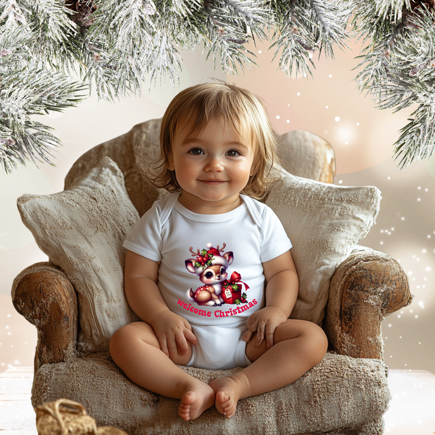 Welcome Christmas Infant Short Sleeve Onesie