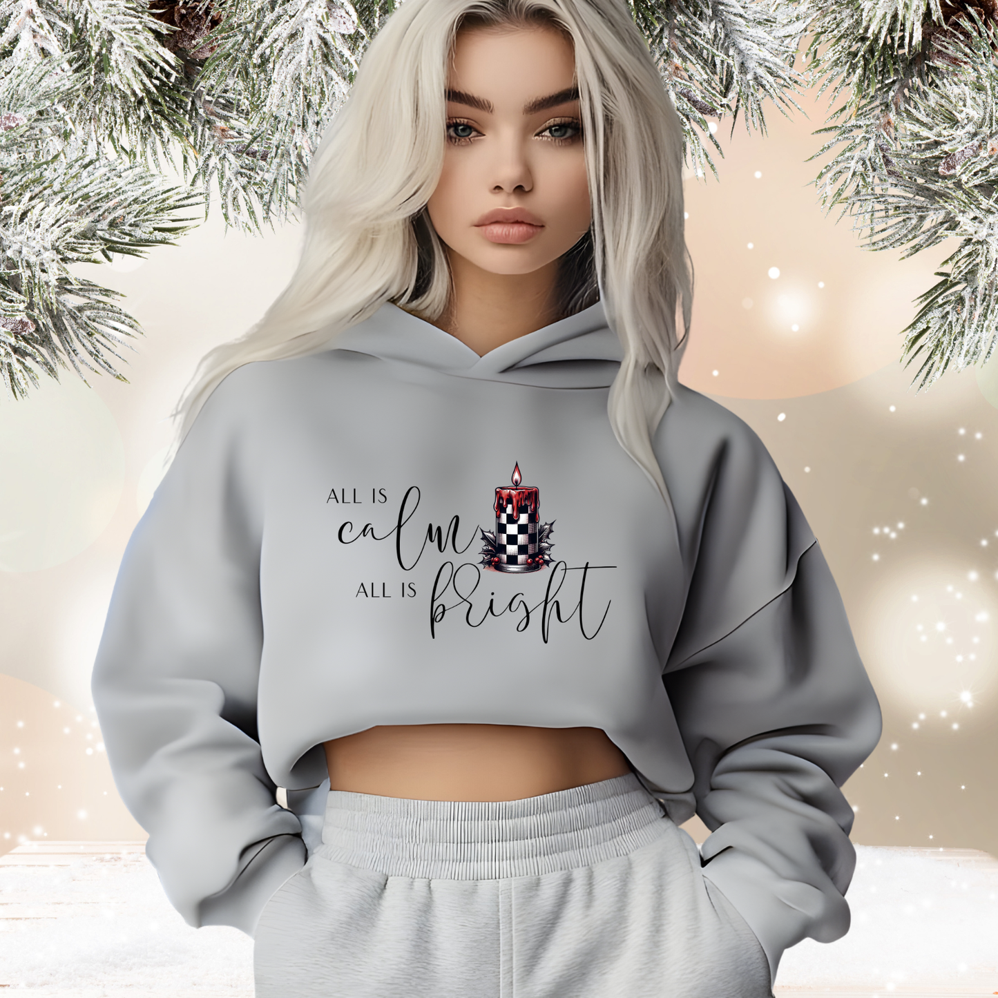 All Is Calm, All Is Bright Crop Hoodie