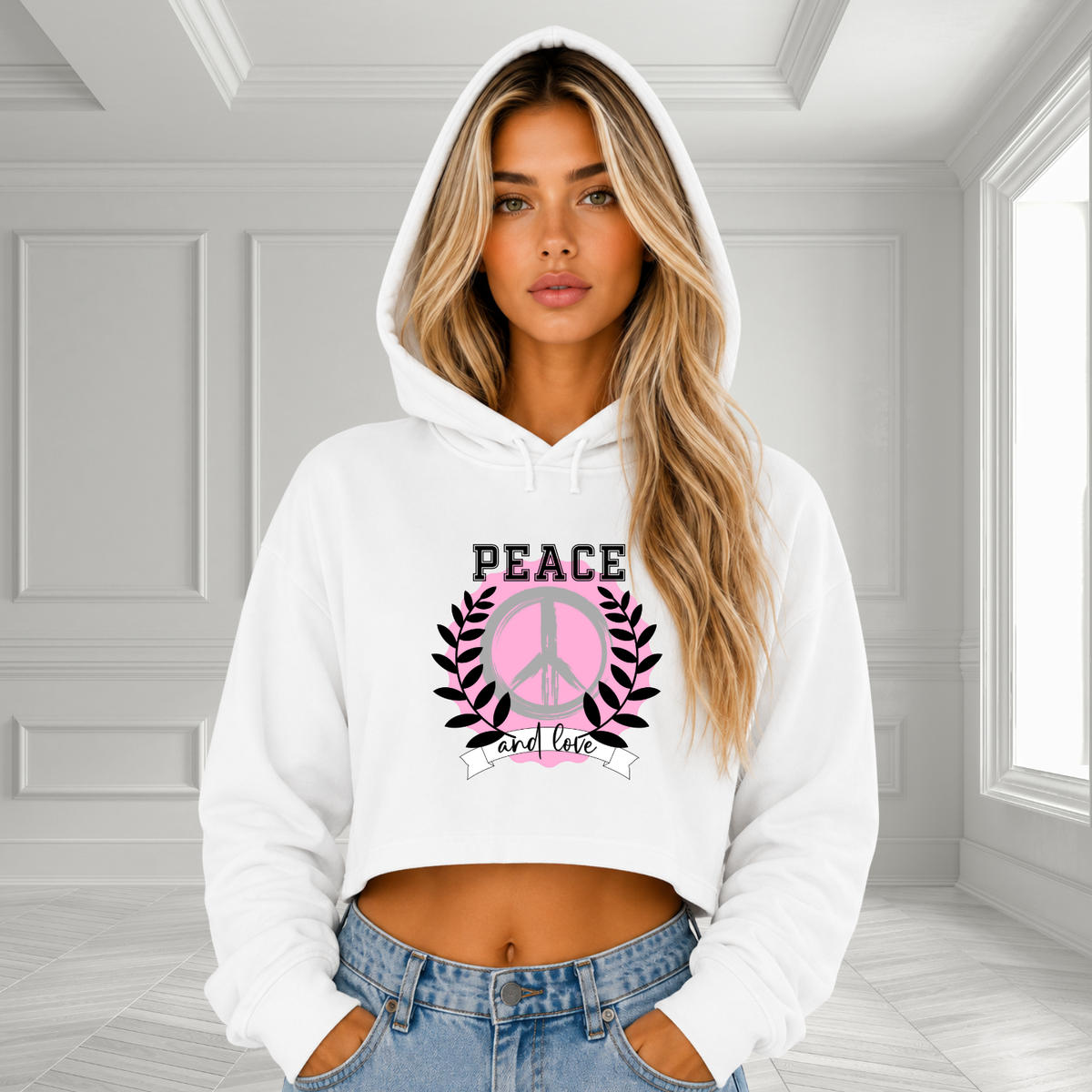 Peace And Love Crop Hoodie