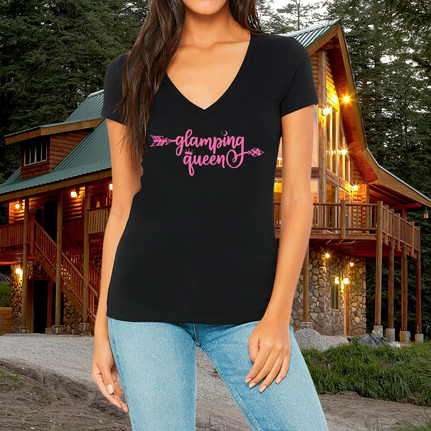 Glamping Queen V-Neck T-Shirt