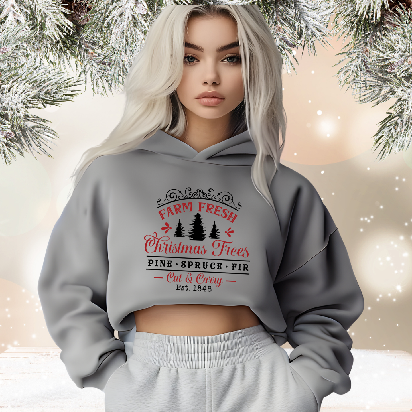 Farm Fresh Christmas Trees Crop Hoodie