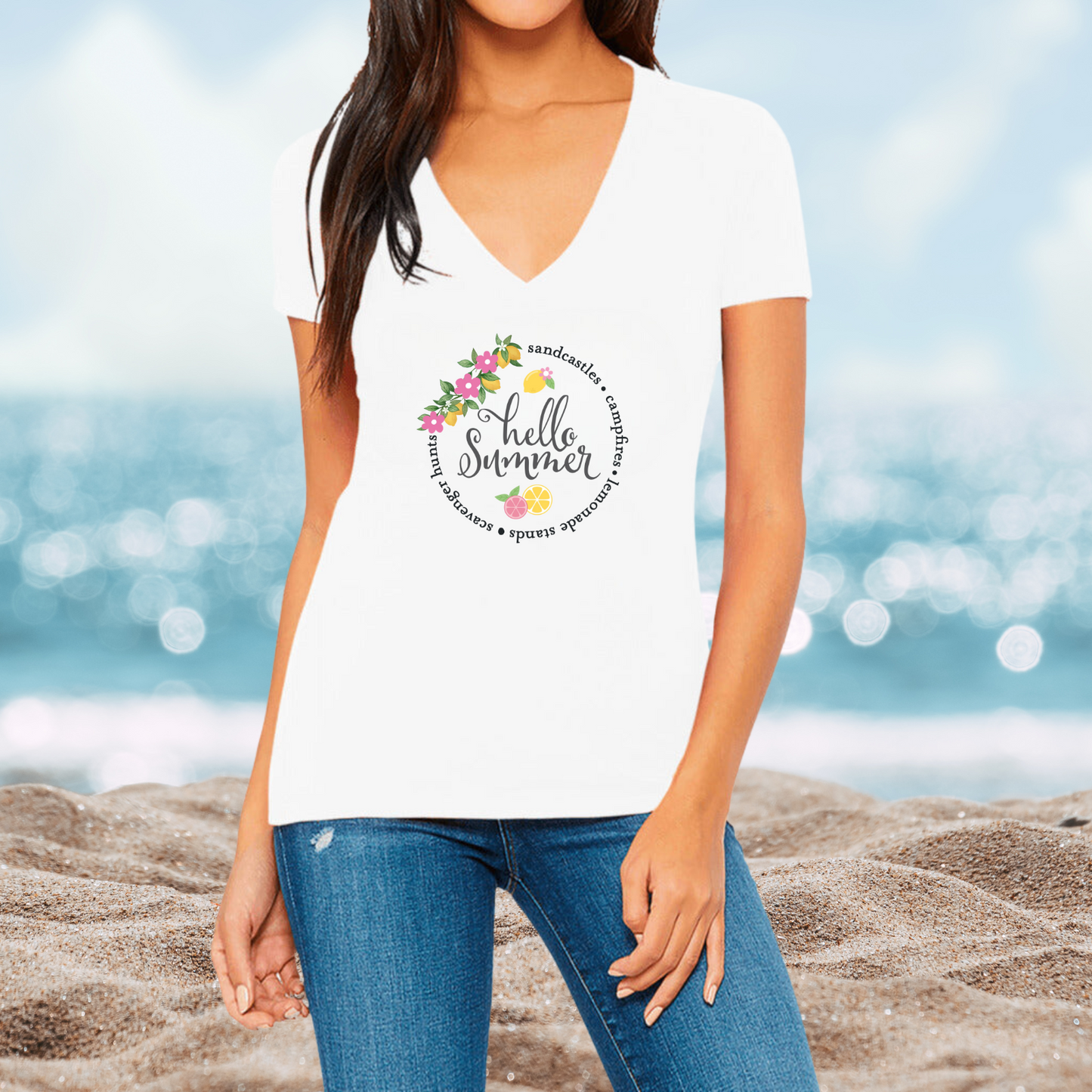 Hello Summer Lemons V-Neck T-Shirt