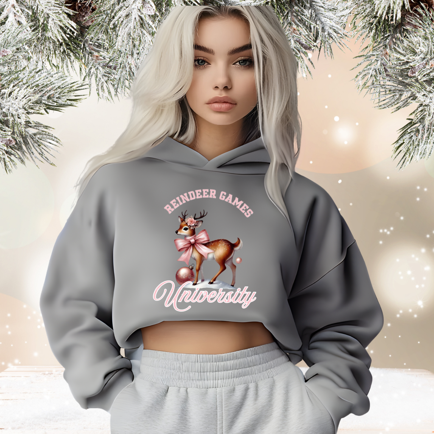 Reindeer Games University Crop Hoodie