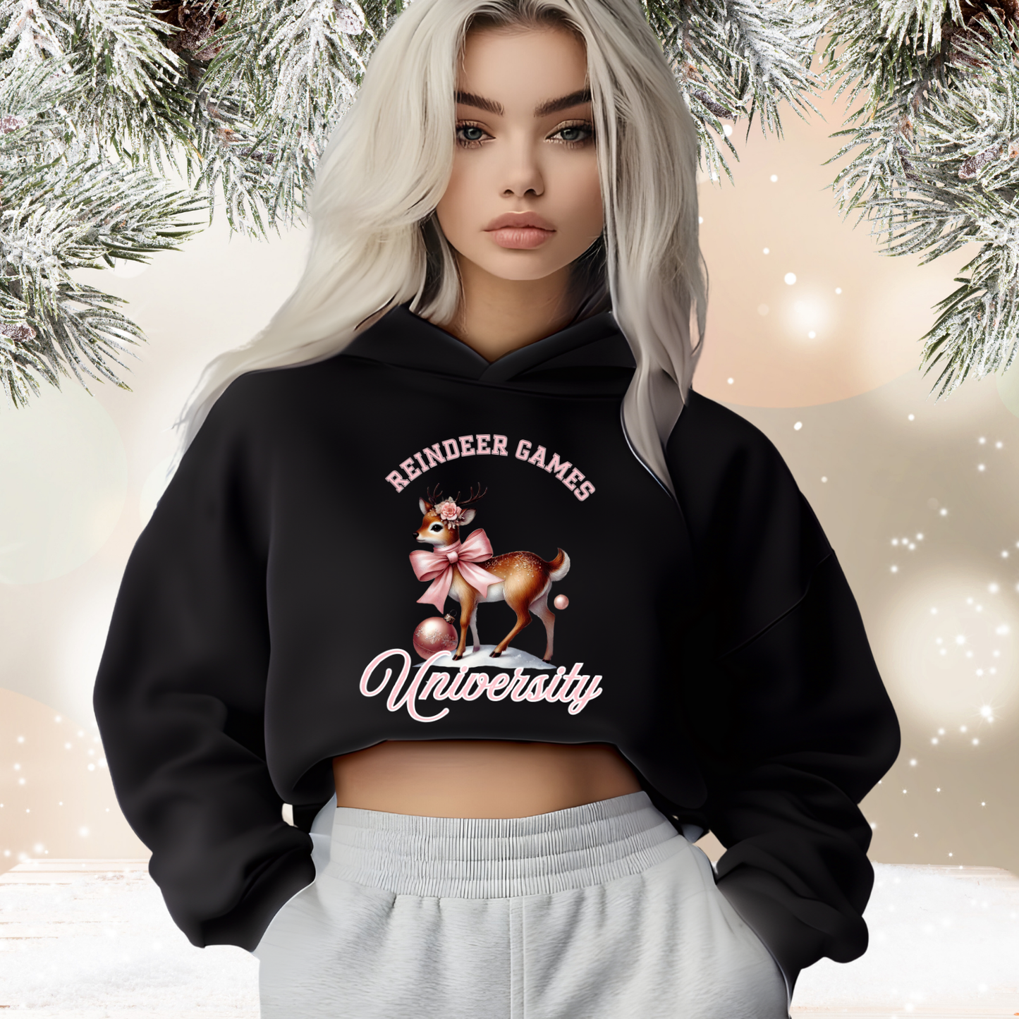 Reindeer Games University Crop Hoodie