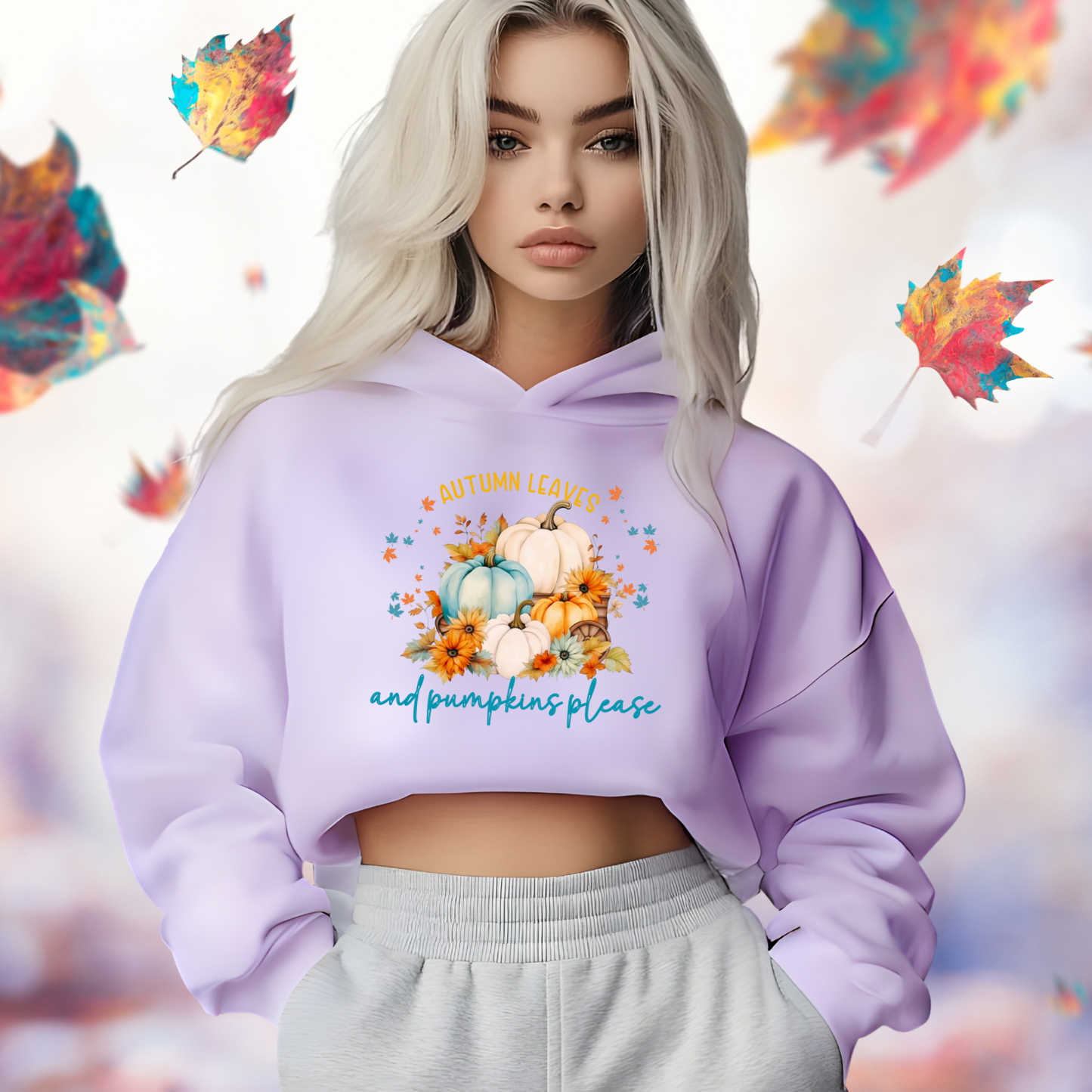 Autumn Leaves & Pumpkins Please Crop Hoodie