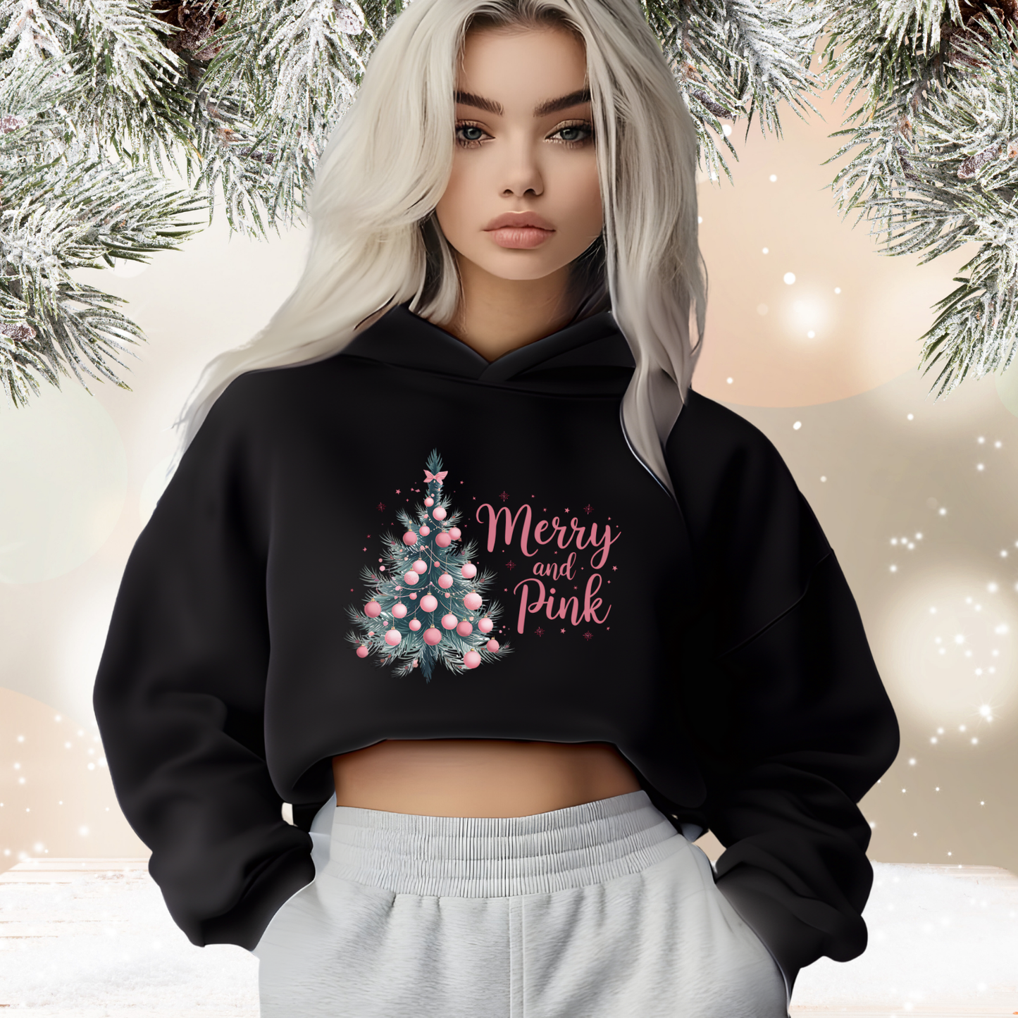 Merry And Pink Crop Hoodie