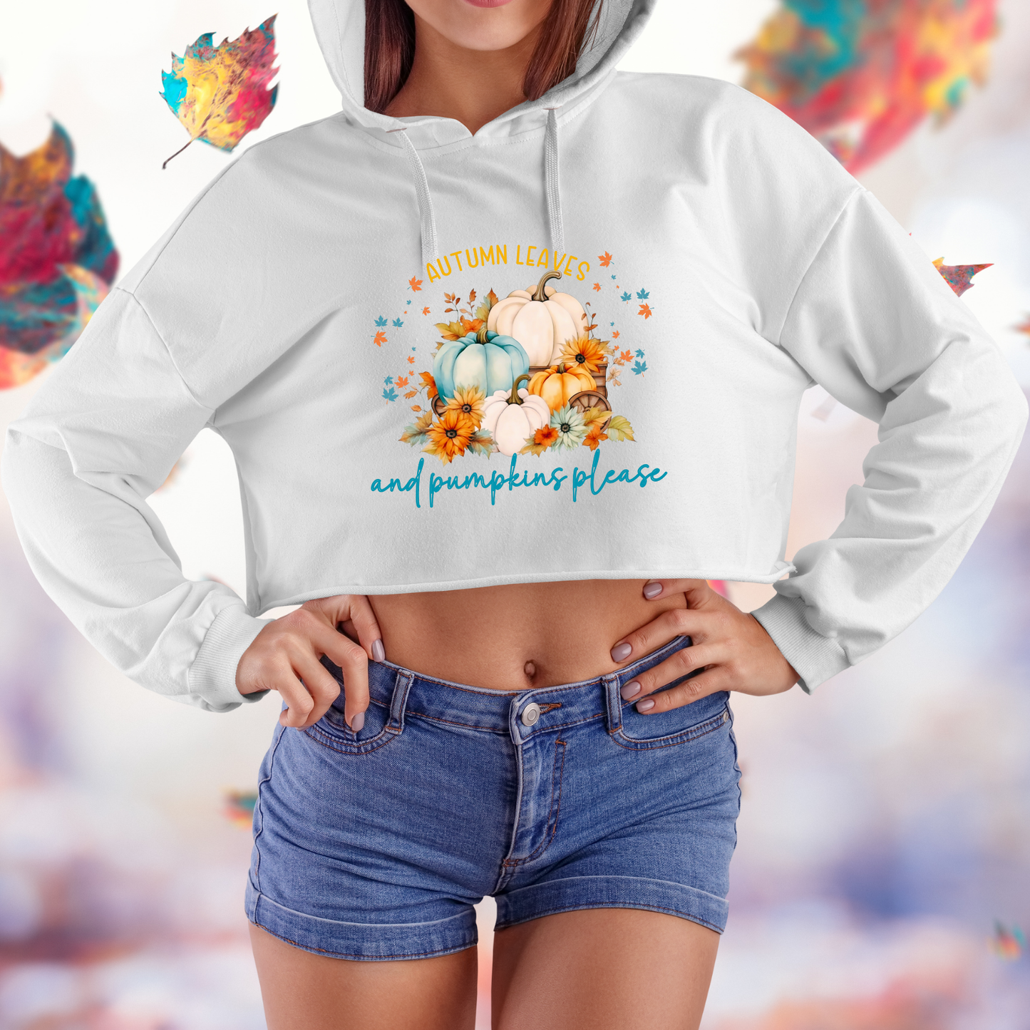 Autumn Leaves & Pumpkins Please Crop Hoodie