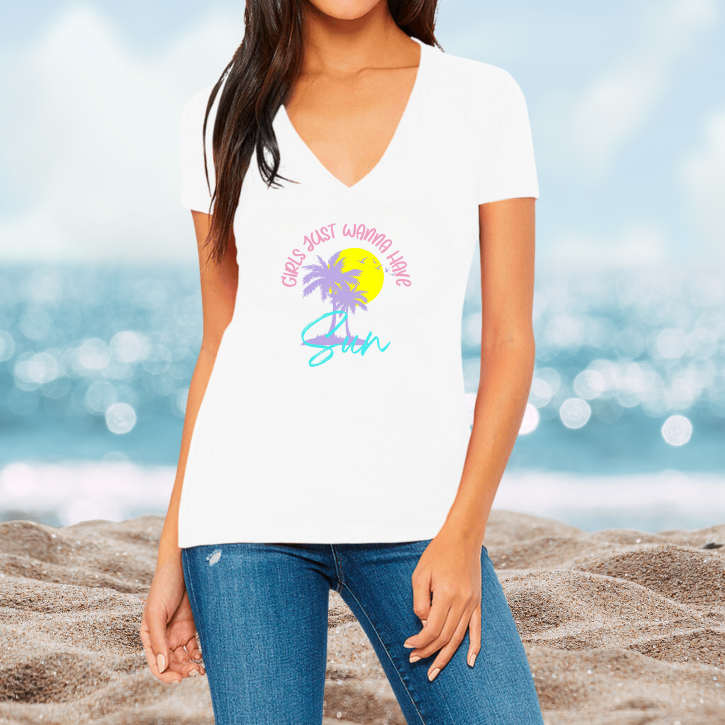 Girls Just Wanna Have Sun V-Neck T-Shirt