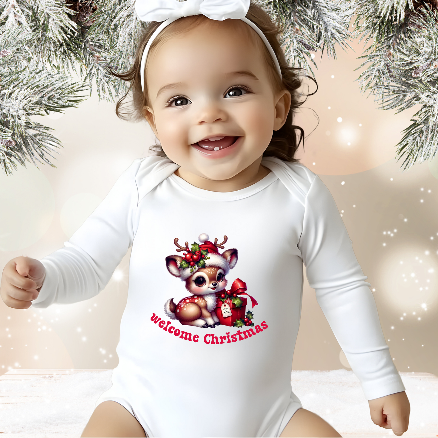 Welcome Christmas Infant Long Sleeve Onesie