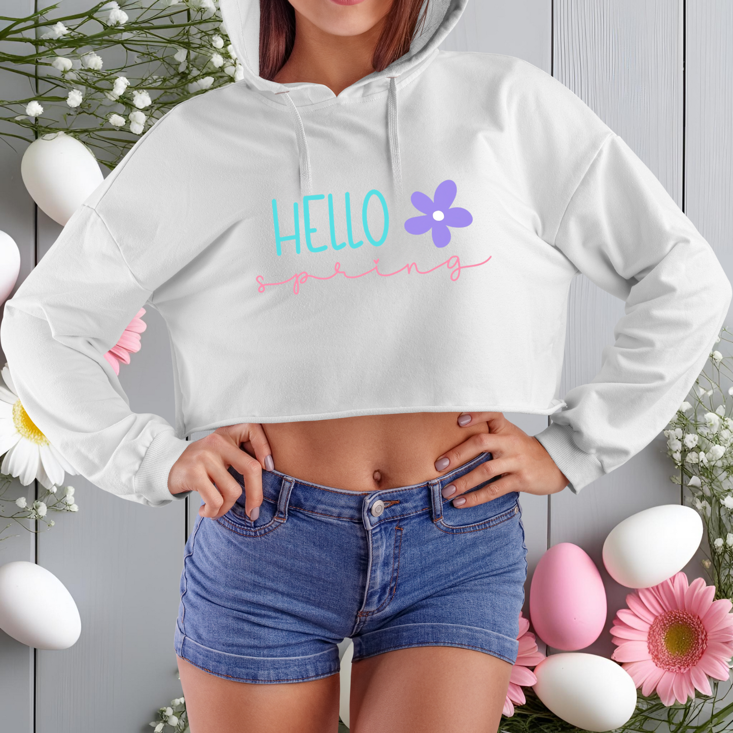 Hello Spring Crop Hoodie