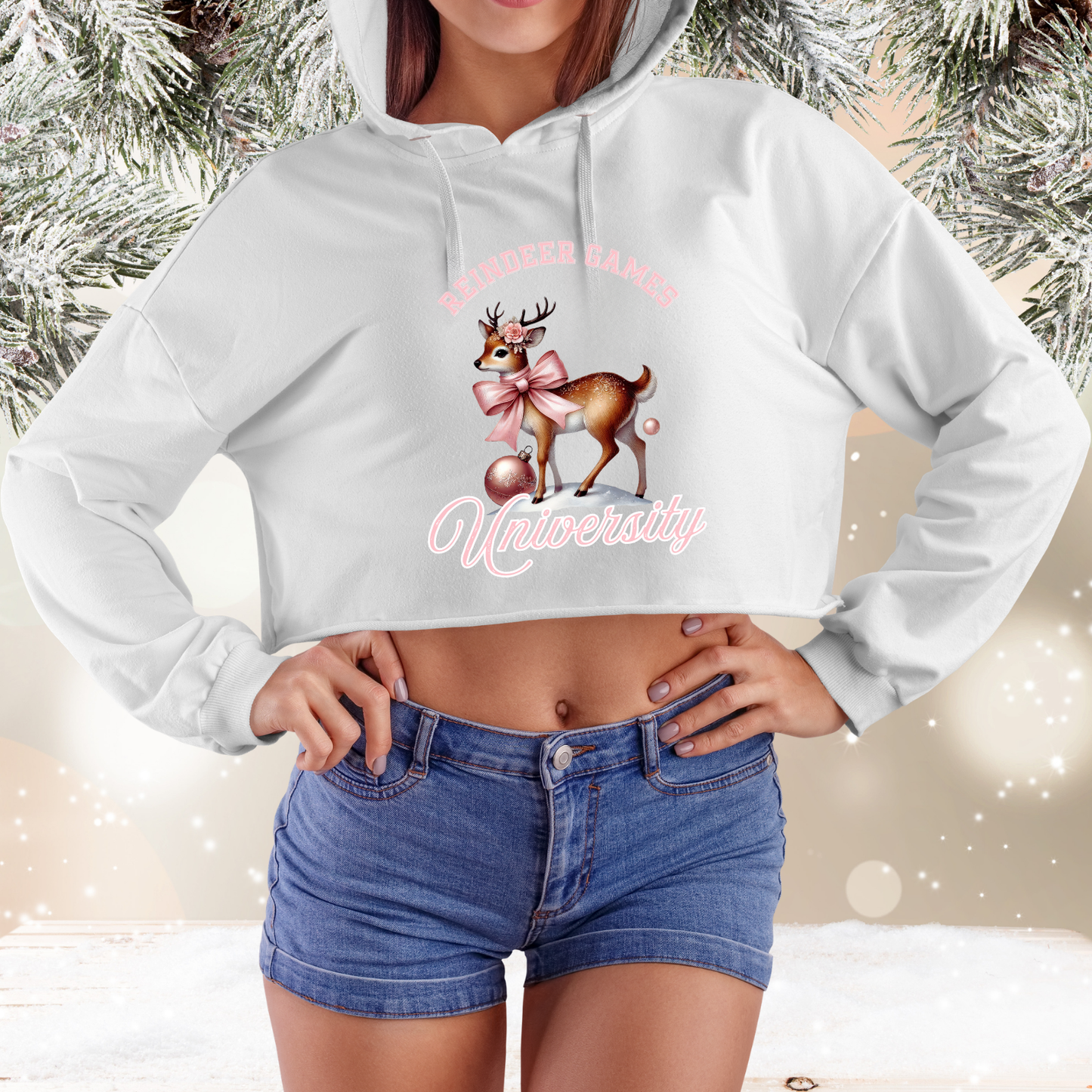 Reindeer Games University Crop Hoodie