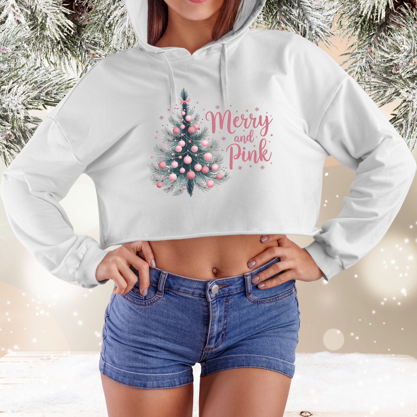 Merry And Pink Crop Hoodie