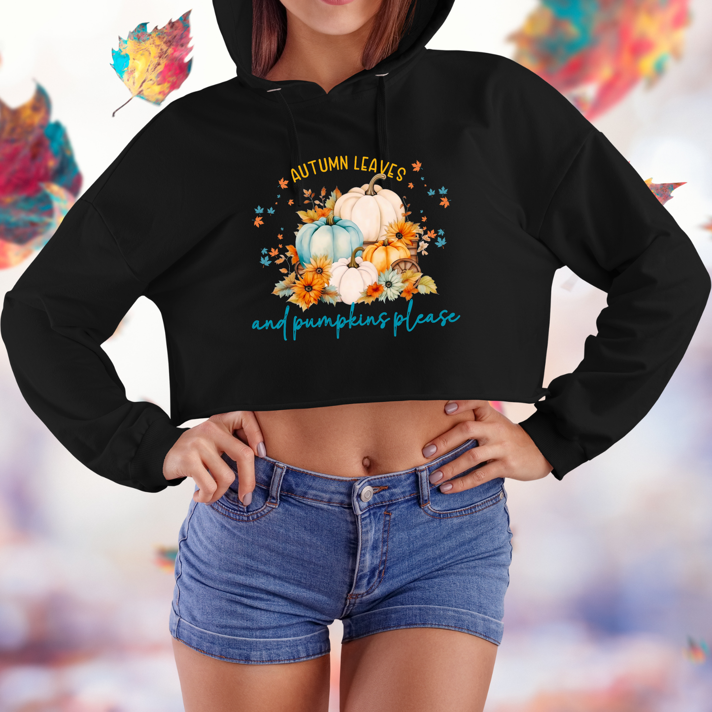 Autumn Leaves & Pumpkins Please Crop Hoodie