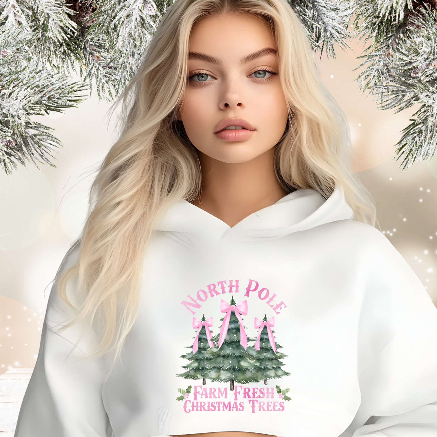 North Pole Christmas Trees Crop Hoodie