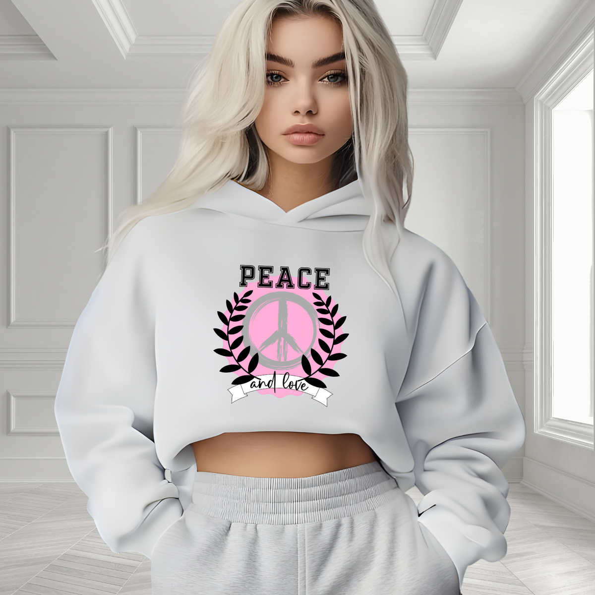 Peace And Love Crop Hoodie