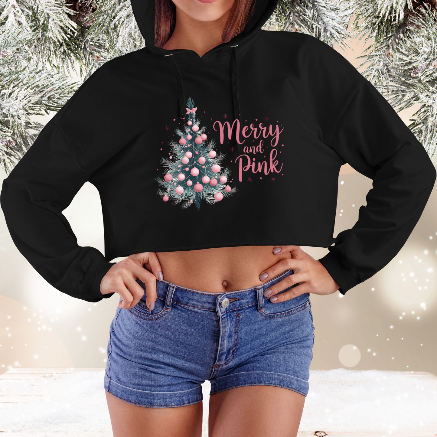 Merry And Pink Crop Hoodie