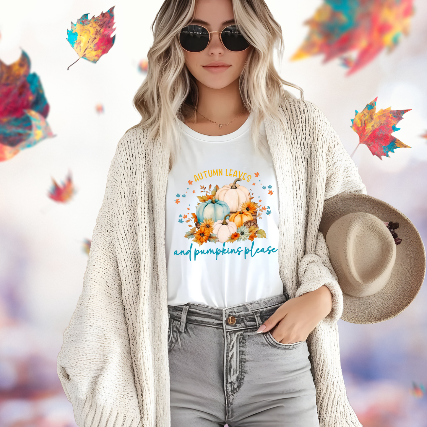 Autumn Leaves & Pumpkins Please T-Shirt