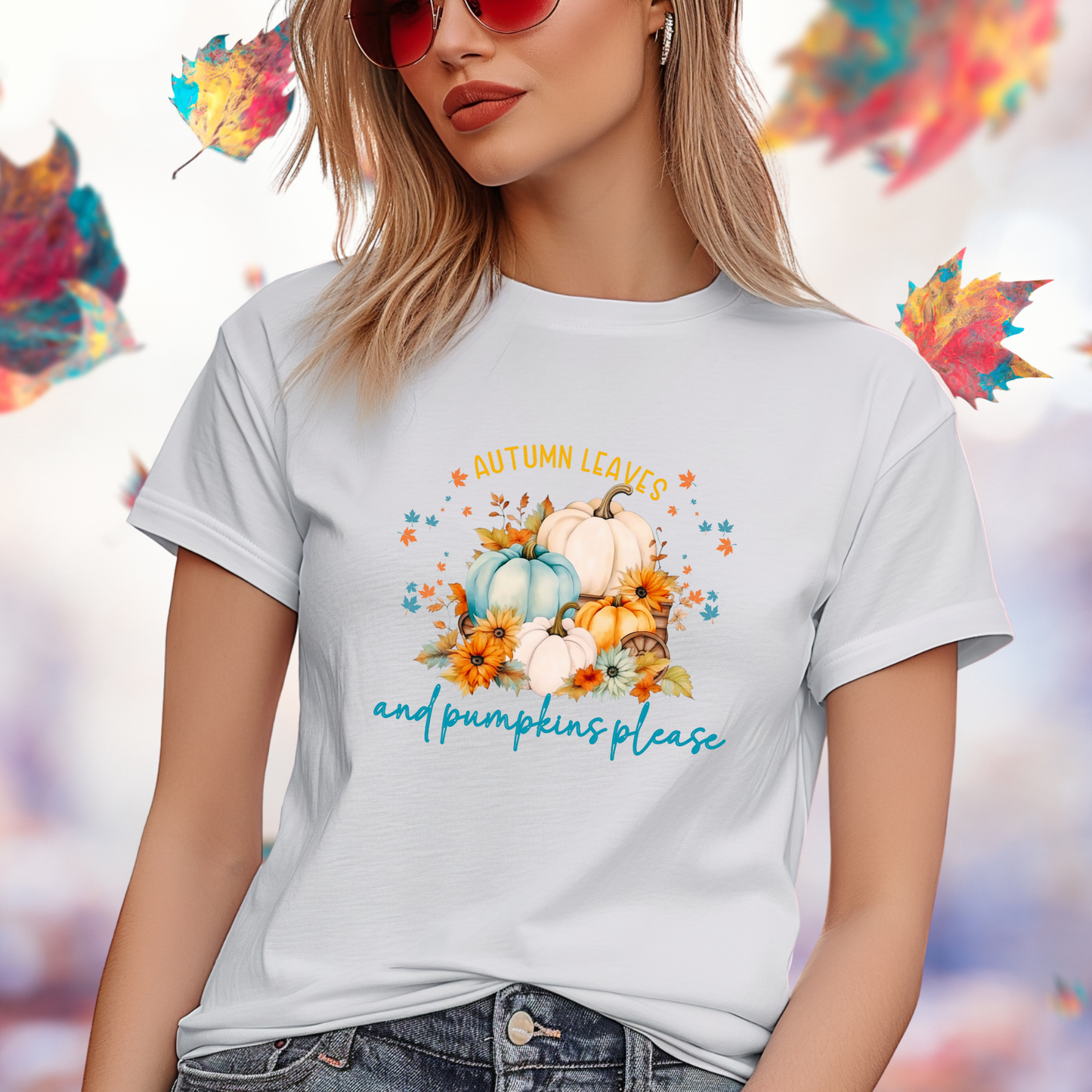 Autumn Leaves & Pumpkins Please T-Shirt