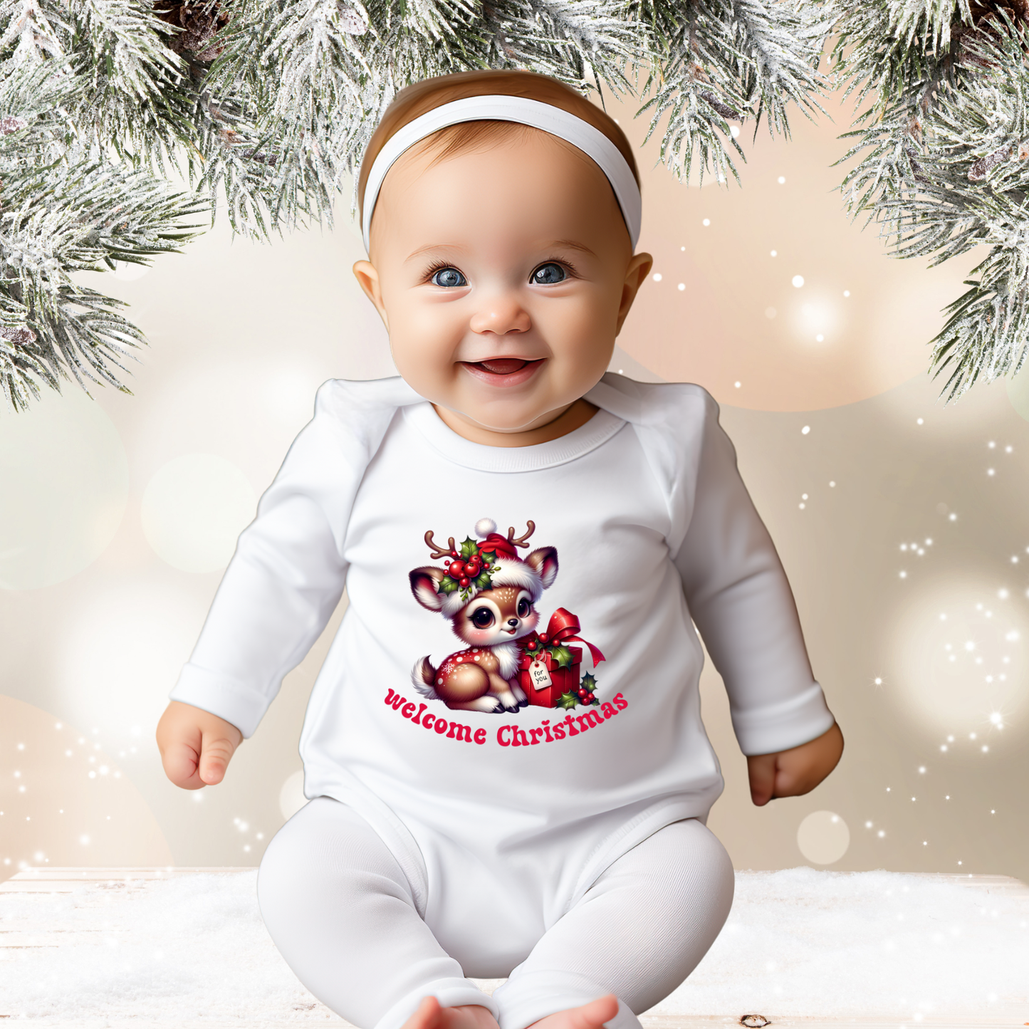 Welcome Christmas Infant Long Sleeve Onesie