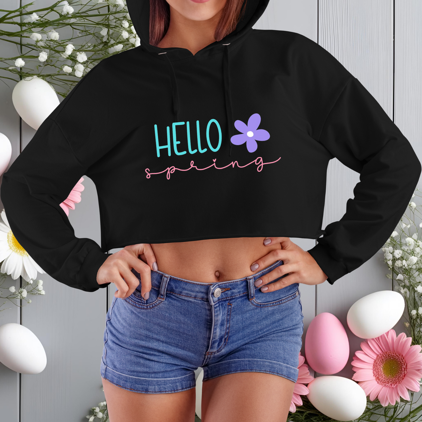 Hello Spring Crop Hoodie