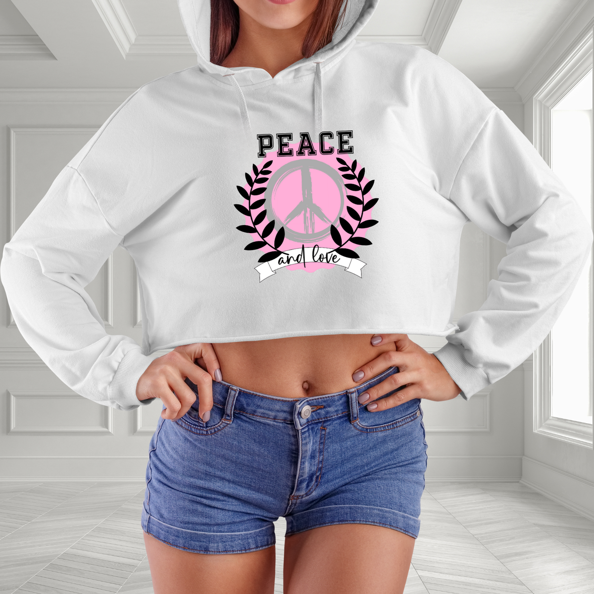 Peace And Love Crop Hoodie