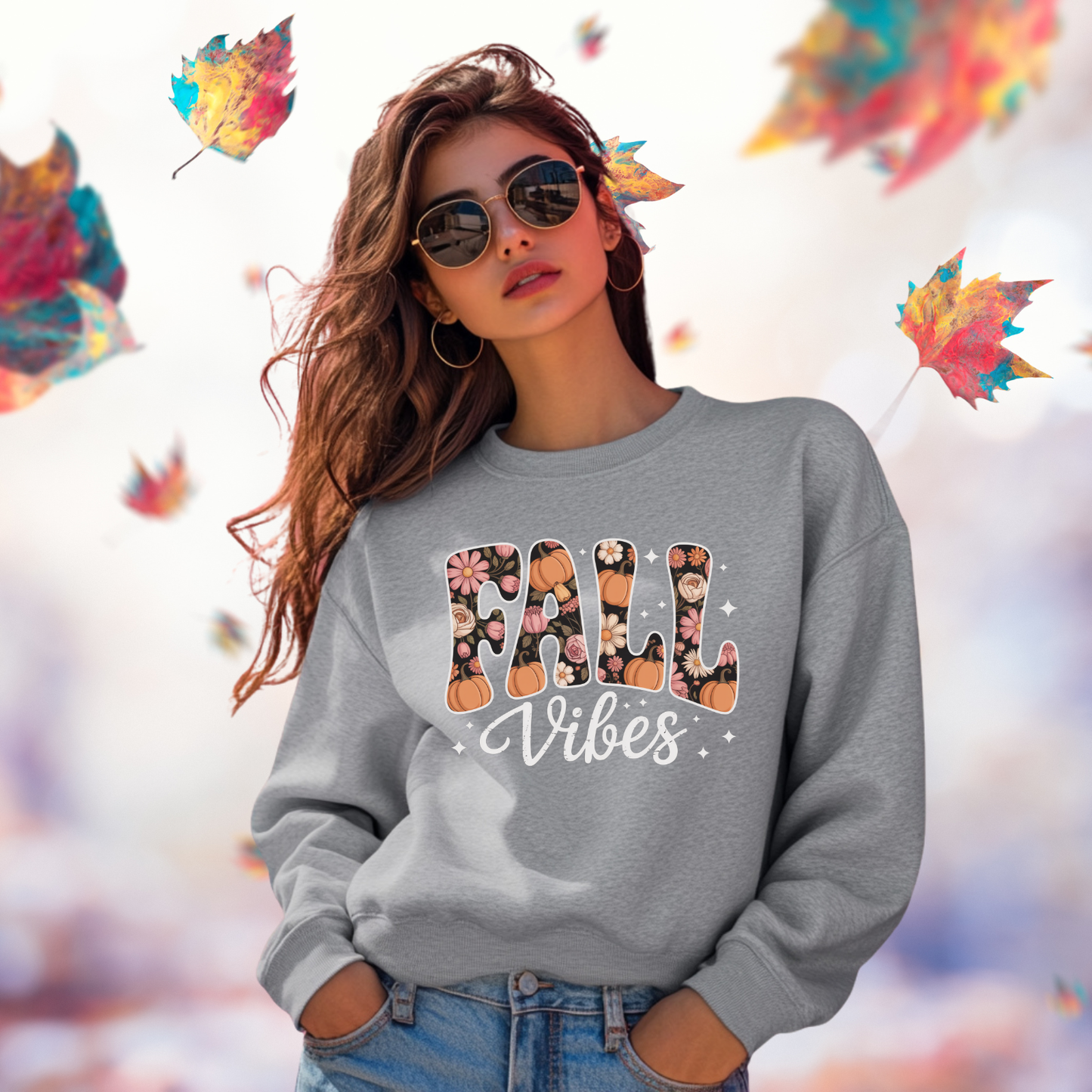 Fall Vibes Floral Crewneck Sweatshirt
