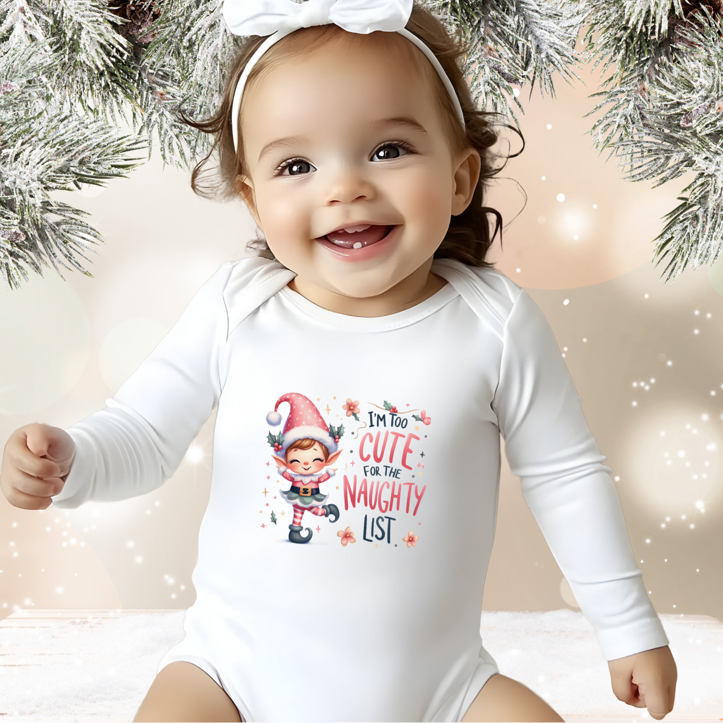 Too Cute For The Naughty List Infant Long Sleeve Onesie