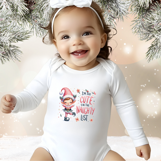 Too Cute For The Naughty List Infant Long Sleeve Onesie