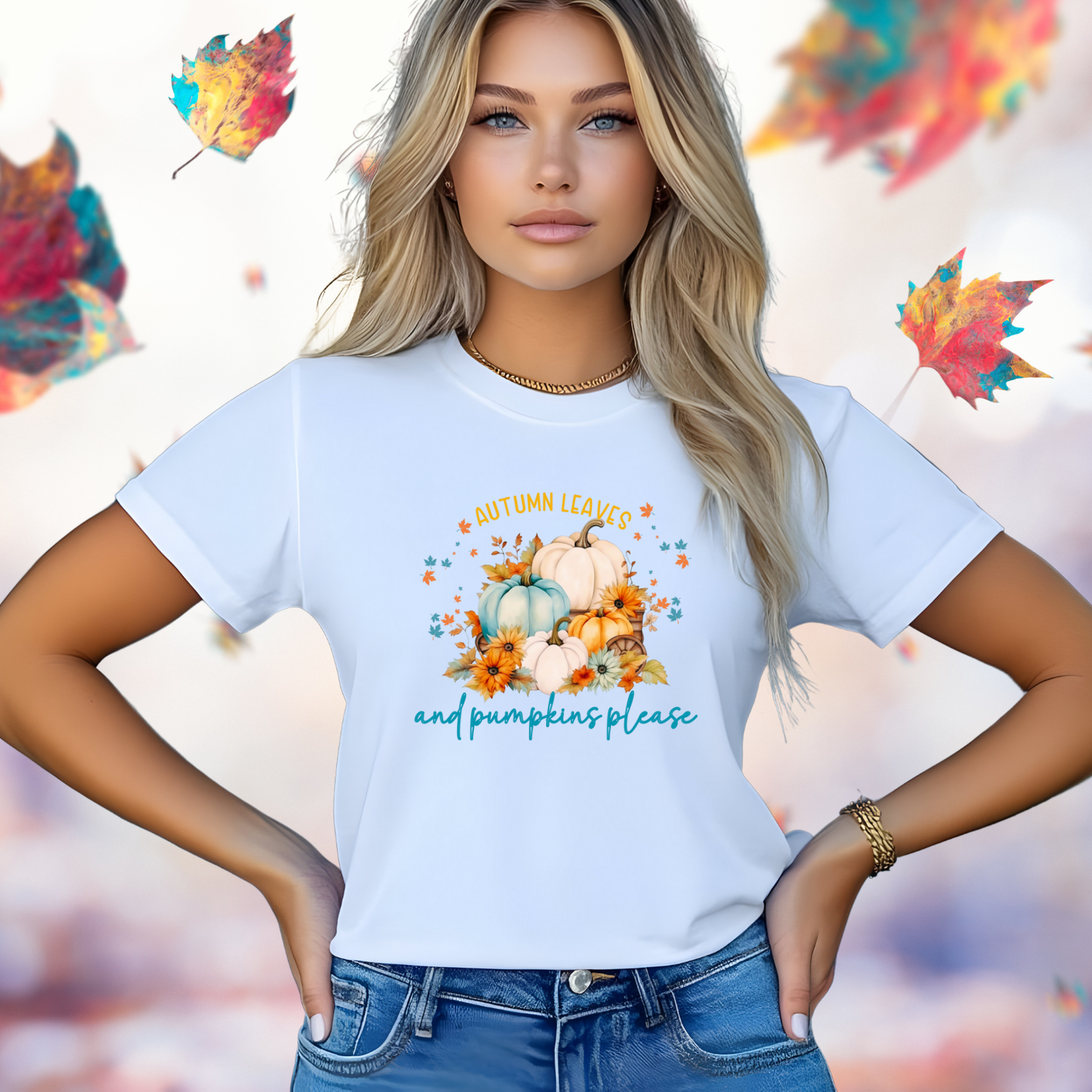 Autumn Leaves & Pumpkins Please T-Shirt