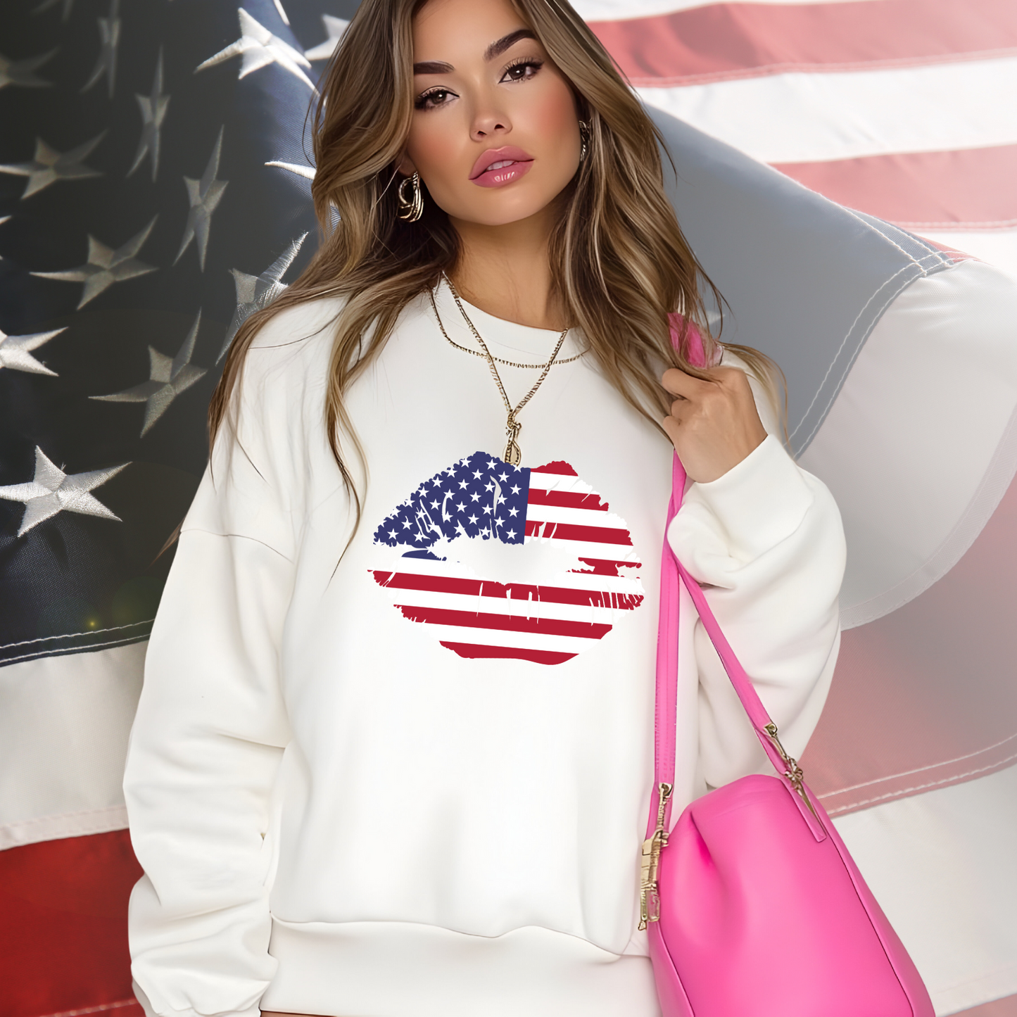 American Flag Lips Crewneck Sweatshirt