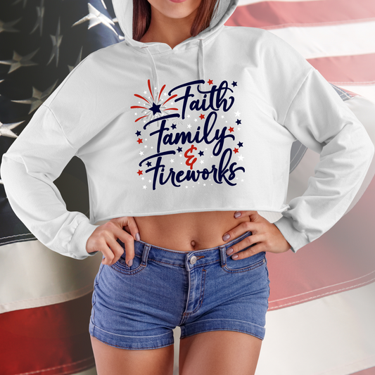 Faith Family Fireworks Crop Hoodie
