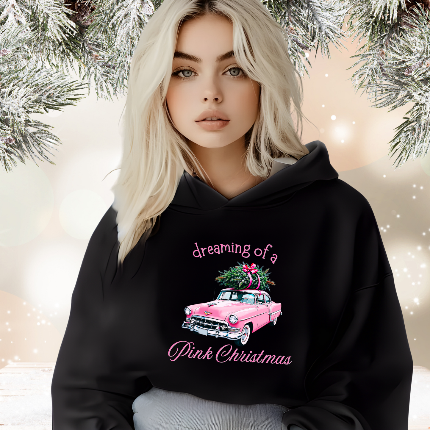 Dreaming Of A Pink Christmas Crop Hoodie