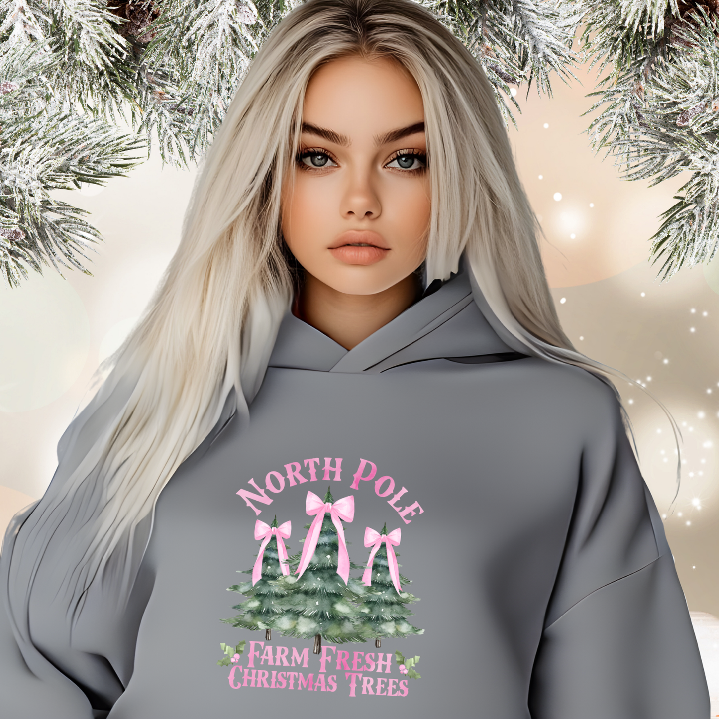 North Pole Christmas Trees Crop Hoodie
