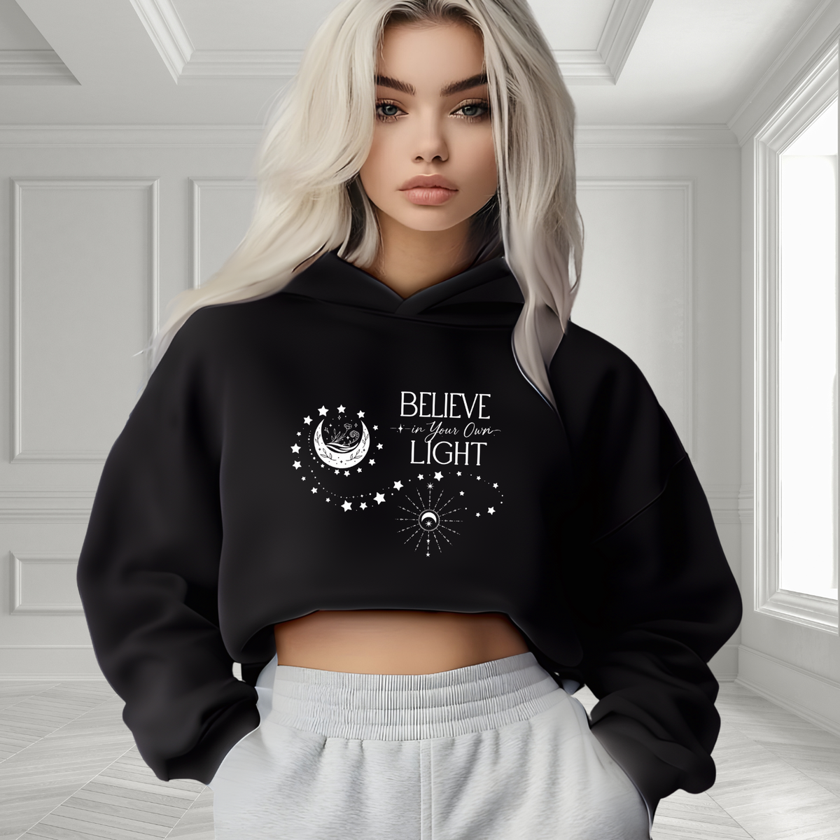 Believe In Your Own Light Crop Hoodie