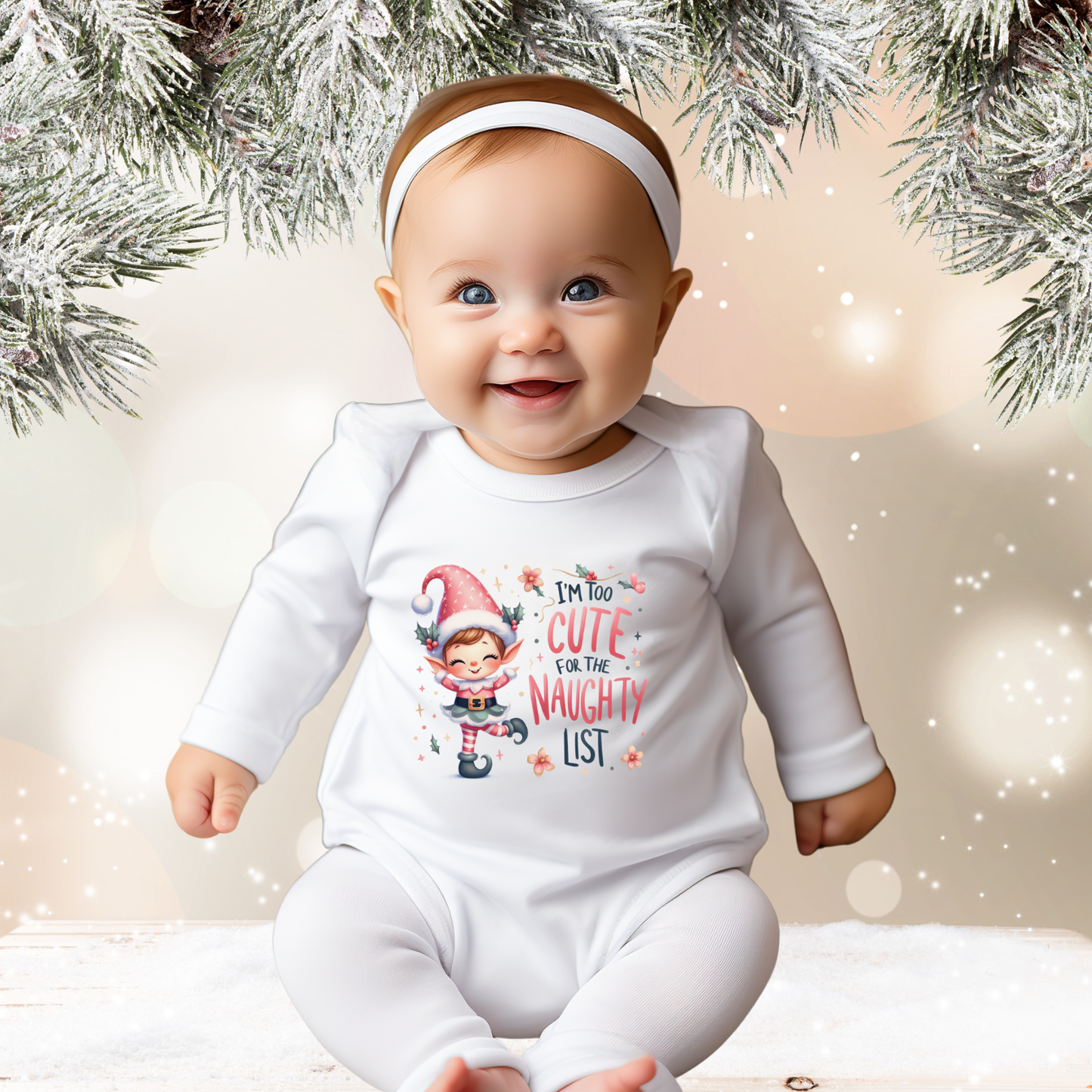 Too Cute For The Naughty List Infant Long Sleeve Onesie