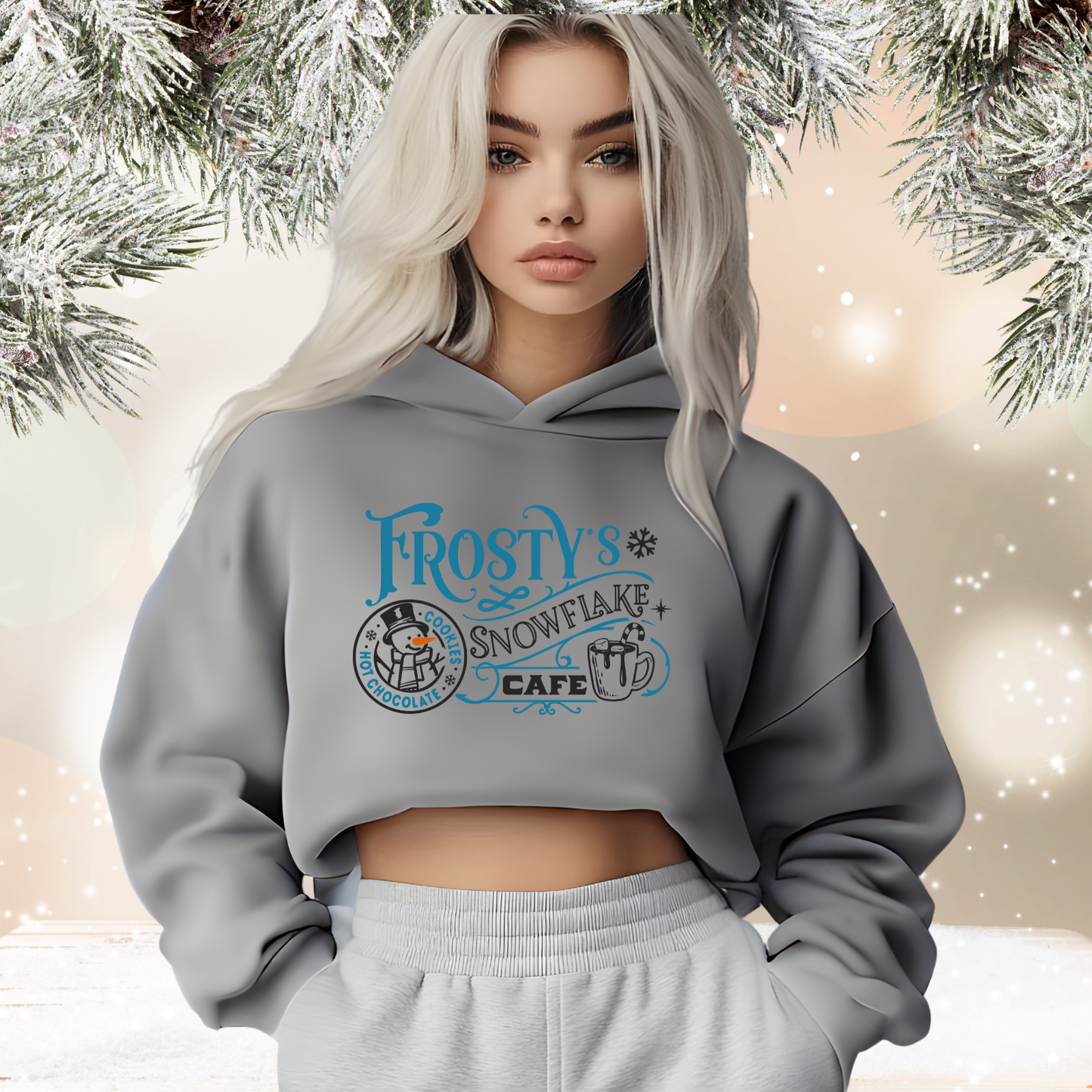 Frosty’s Snowflake Cafe Crop Hoodie