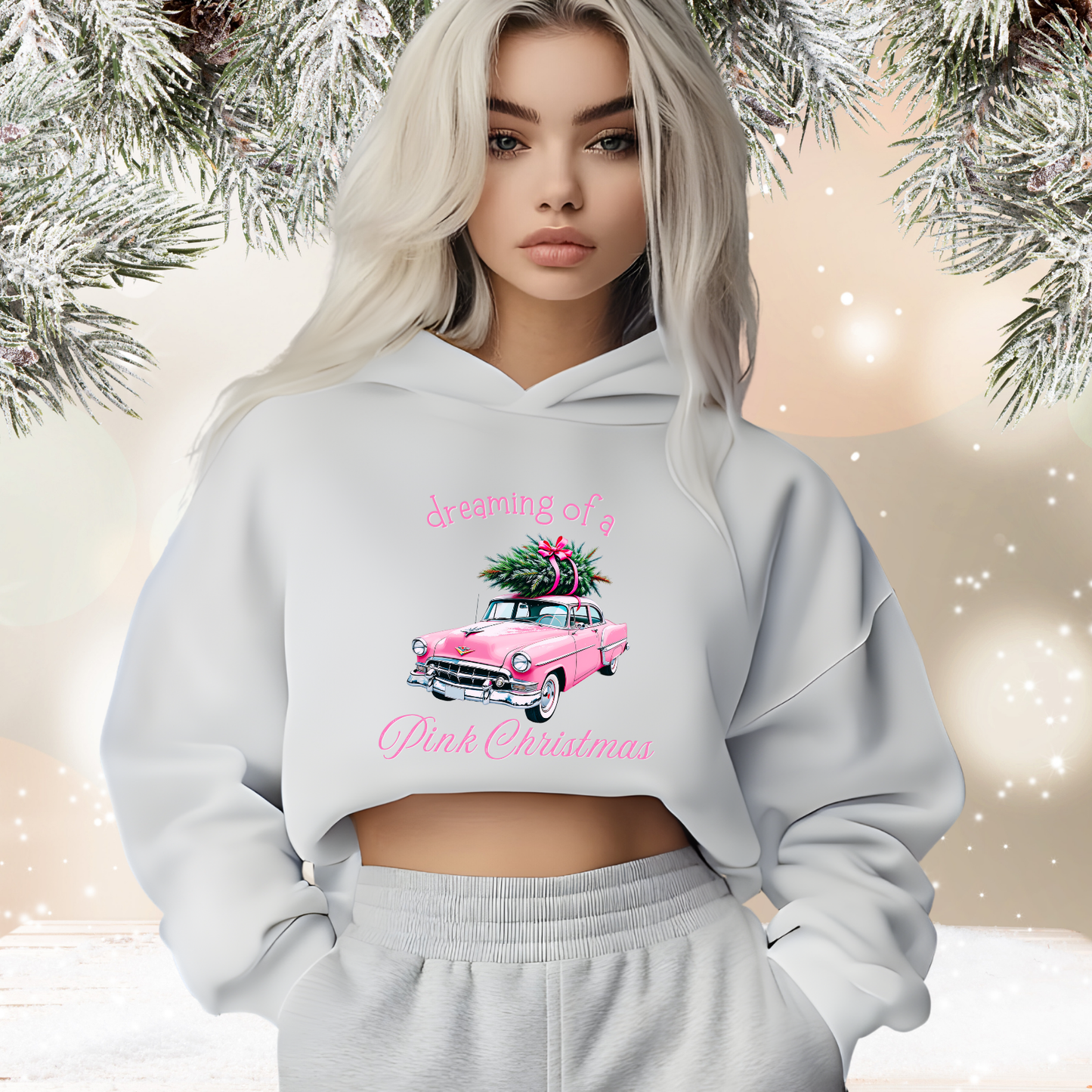 Dreaming Of A Pink Christmas Crop Hoodie