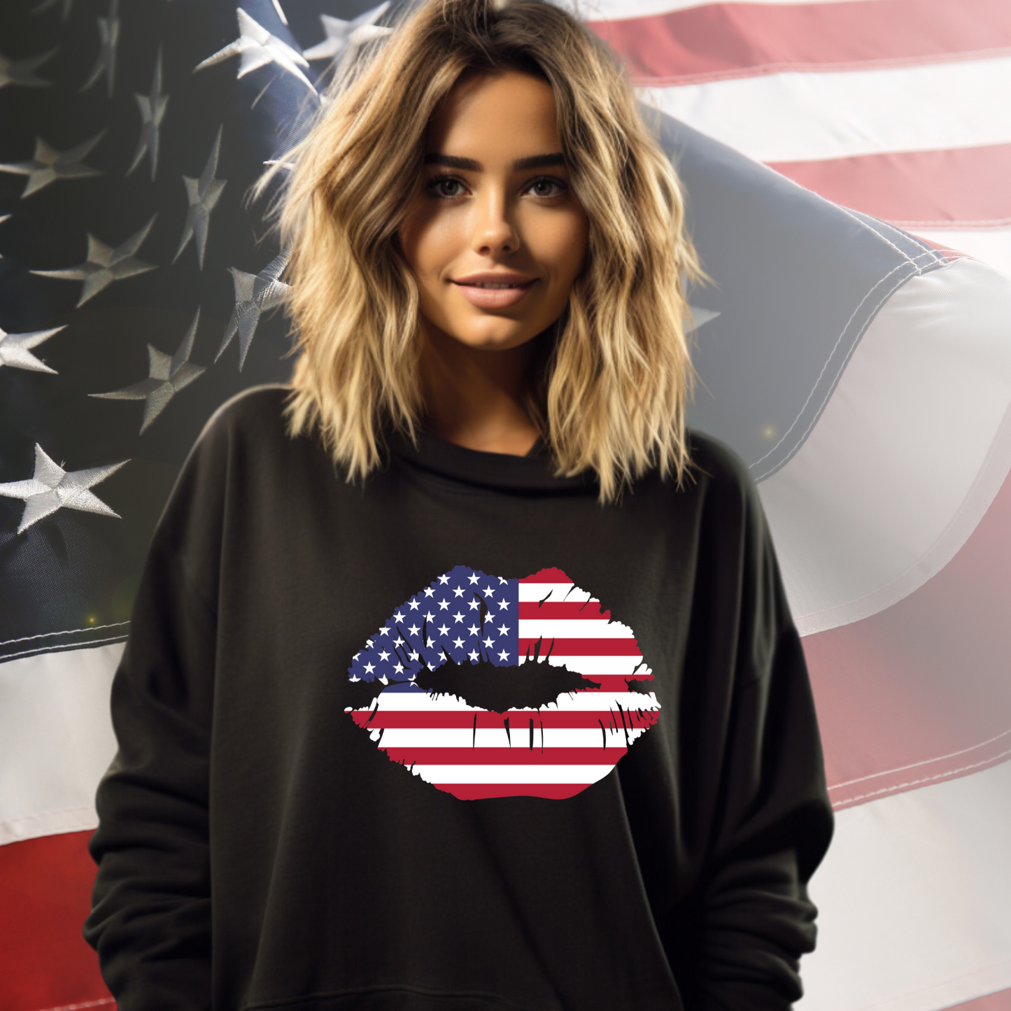 American Flag Lips Crewneck Sweatshirt