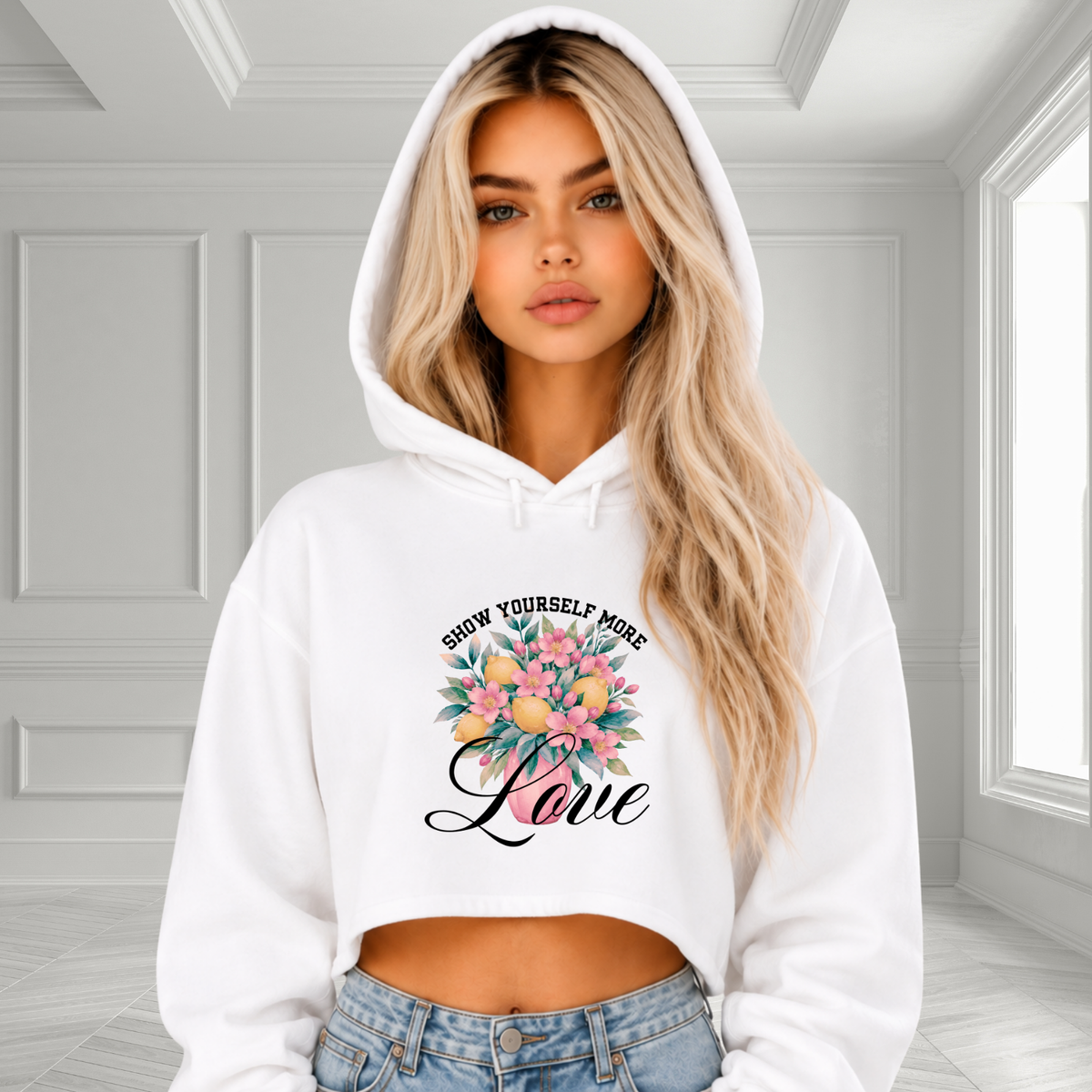 Show Yourself More Love Crop Hoodie