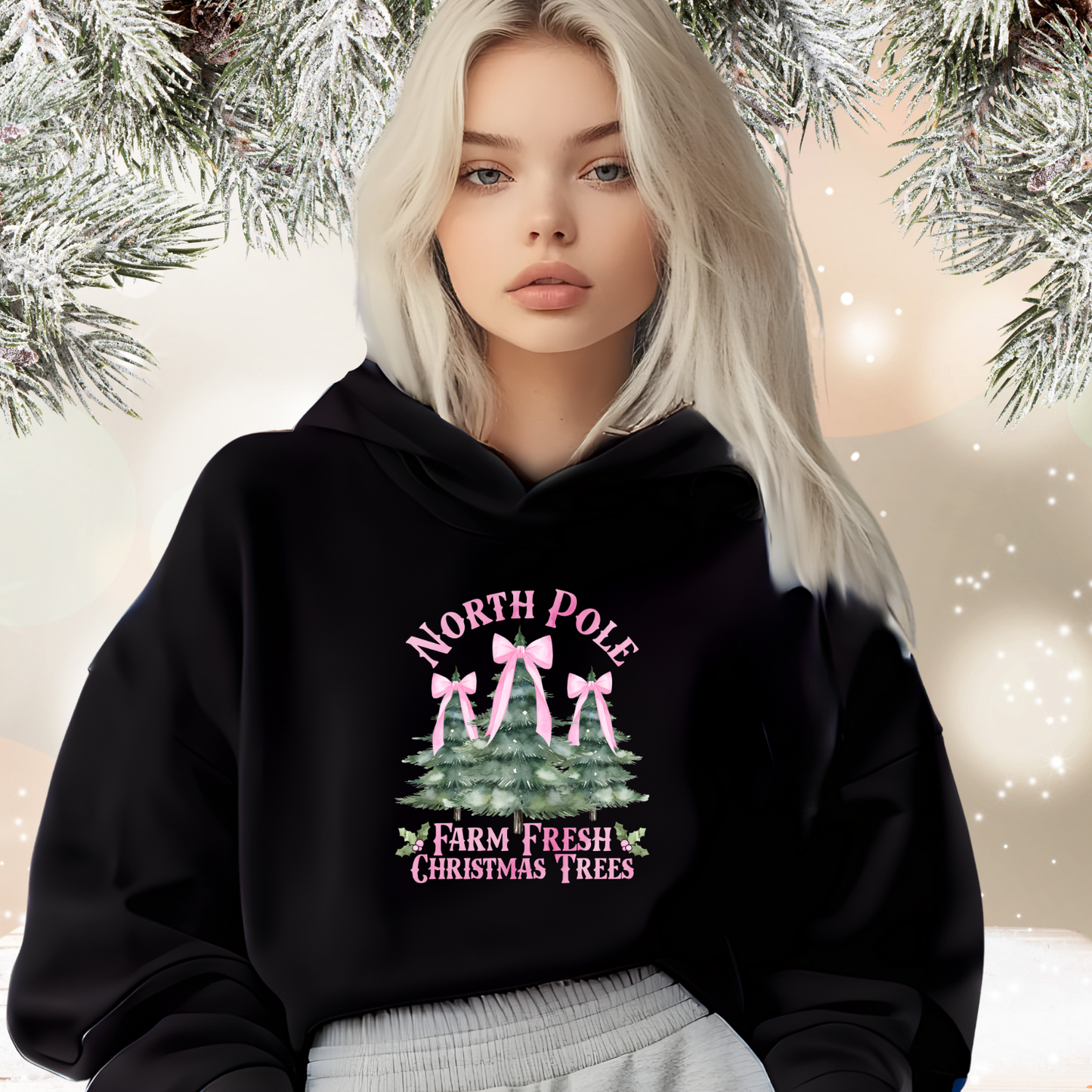 North Pole Christmas Trees Crop Hoodie