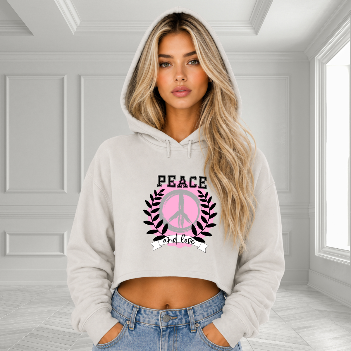 Peace And Love Crop Hoodie